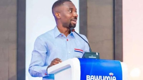 Dennis Miracles Aboagye speaking during a New Patriotic Party event before his reported EOCO arrest.