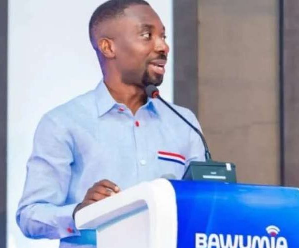 Dennis Miracles Aboagye speaking during a New Patriotic Party event before his reported EOCO arrest.