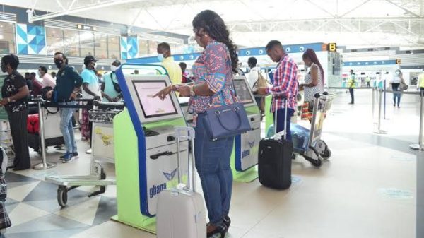 Passengers undergoing security screening at Kotoka International Airport
