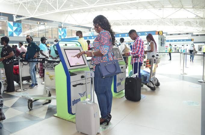 Passengers undergoing security screening at Kotoka International Airport