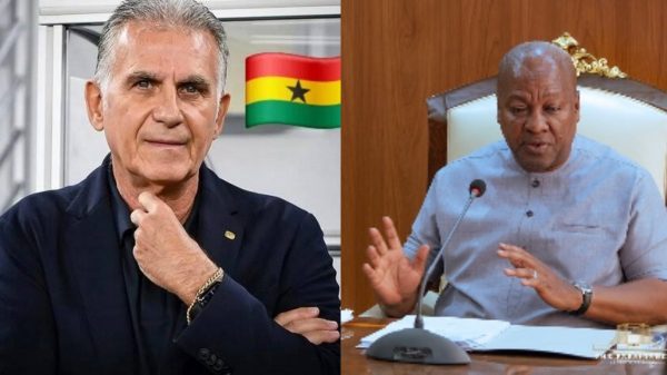 President John Dramani Mahama (right) and Black Stars coach Carlos Queiroz