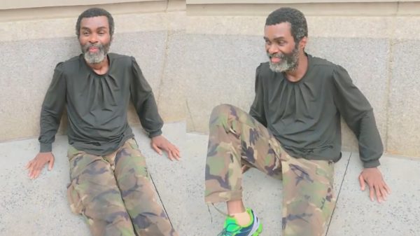 Dennis Efram speaking with a Ghanaian woman after being found on a street in the United States as she appealed for help to locate his family.