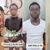 Police officers display suspected narcotics, cannabis-infused products and tramadol seized during an anti-drug operation in Kumasi.