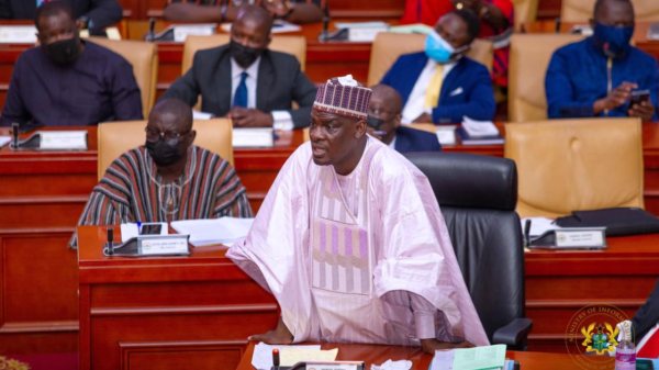 Education Minister Haruna Iddrisu addressing Parliament while discussing tougher disciplinary measures for Senior High School students.