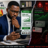 Illustrative photo of a Ghanaian professional studying an investment offer on a smartphone while evaluating whether it could be a scam.