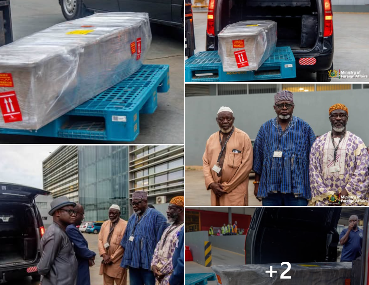 Officials and relatives receive the body of Bashiru Isak at Kotoka International Airport after it was repatriated from South Africa.