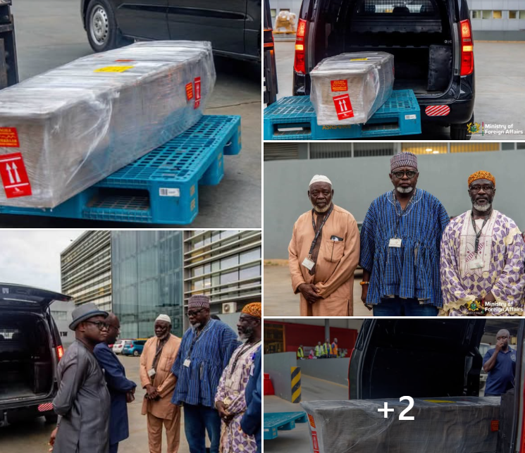 Officials and relatives receive the body of Bashiru Isak at Kotoka International Airport after it was repatriated from South Africa.