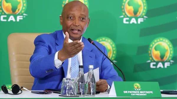 CAF President Dr Patrice Motsepe announcing the expansion of the Africa Cup of Nations to 28 teams from 2027