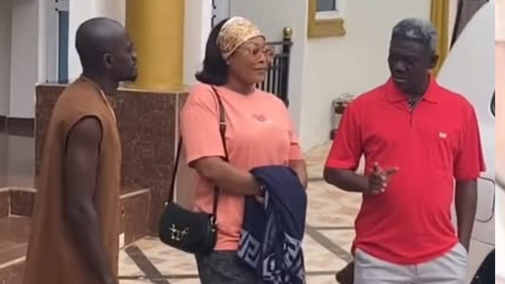Agya Koo and LilWin together on a movie set in Ghana