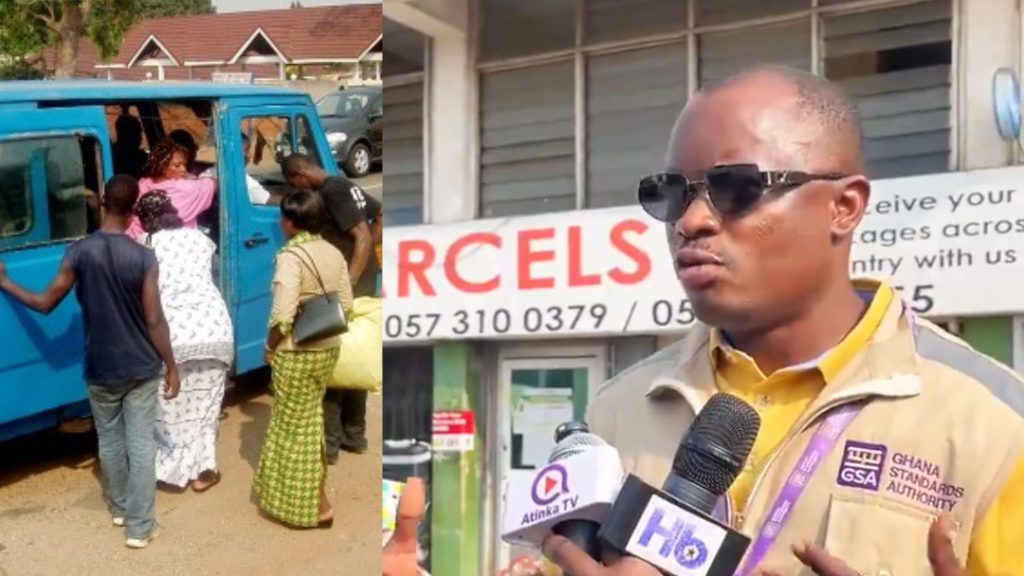 GSA Greater Accra Regional Manager Clement Kwolaga Kubati speaking about the introduction of certified weighing scales for luggage charges at a transport terminal.