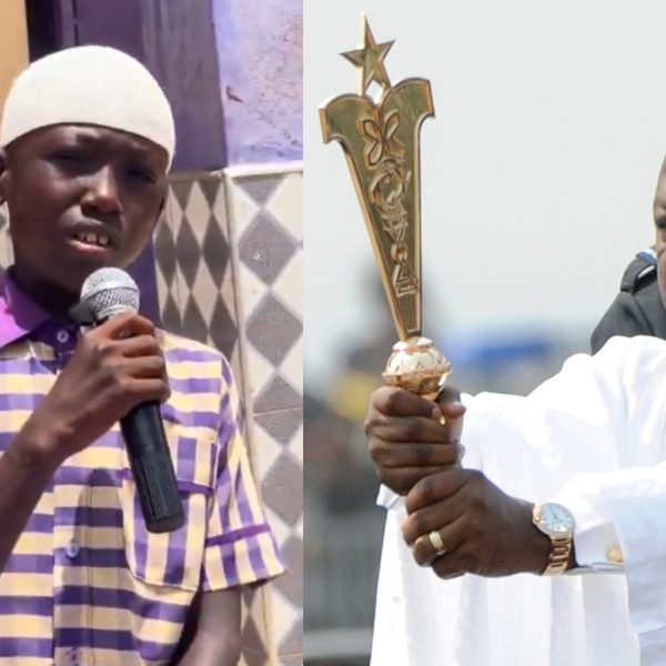 Basic 8 pupil Abdul delivering an emotional peace appeal to President John Dramani Mahama at a public event in Bawku