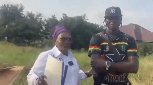 Mama Shilo presents Benjamin Asare with a plot of land after his 2026 World Cup performance