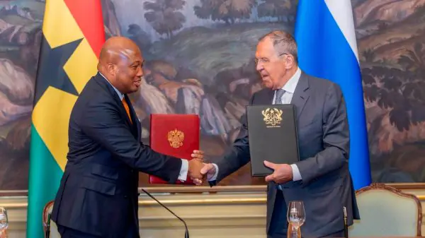 Ghana's Foreign Affairs Minister Samuel Okudzeto Ablakwa and his Russian counterpart H.E. Sergey Lavrov during Ghana-Russia bilateral talks