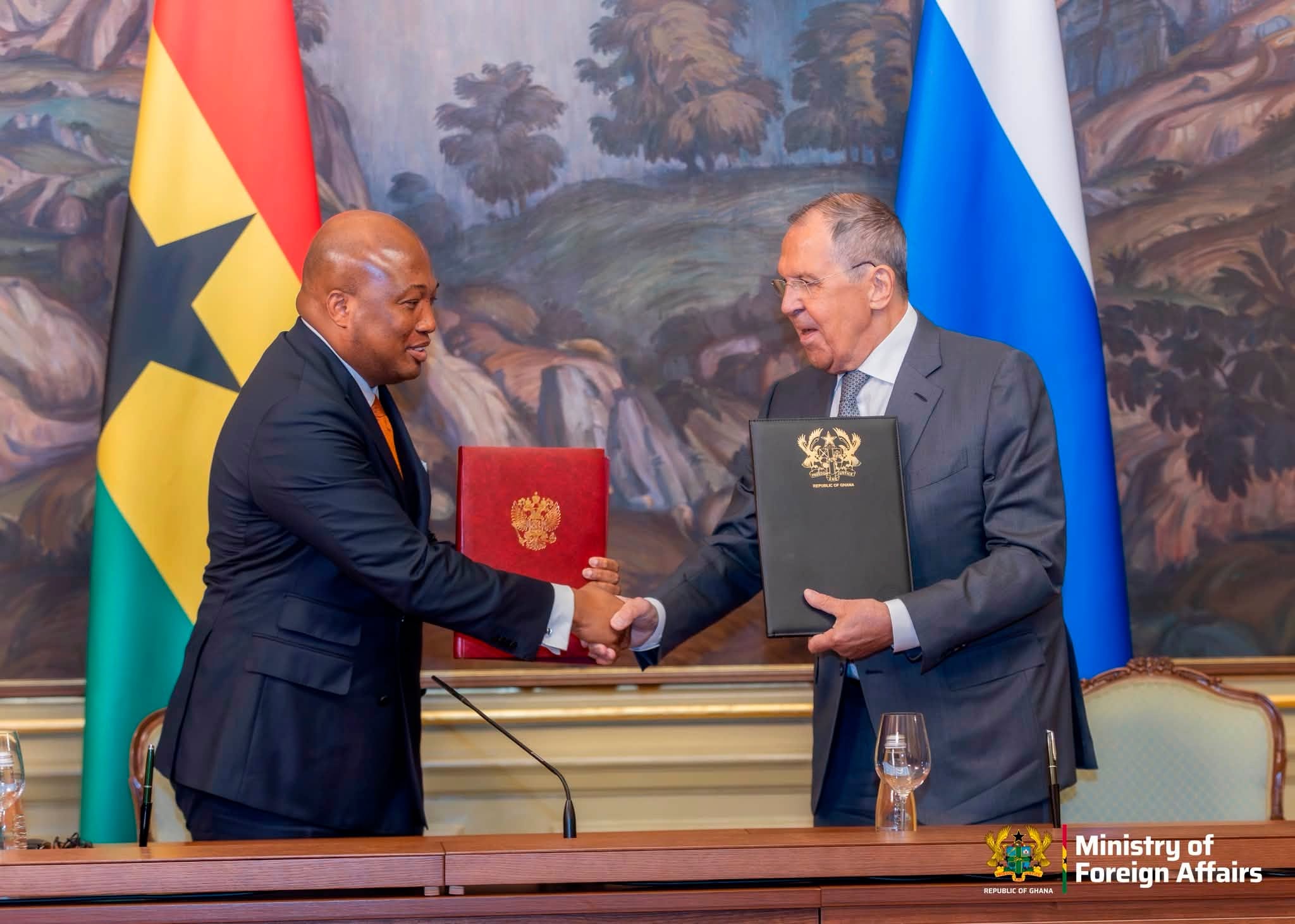Ghana's Foreign Affairs Minister Samuel Okudzeto Ablakwa and his Russian counterpart H.E. Sergey Lavrov during Ghana-Russia bilateral talks